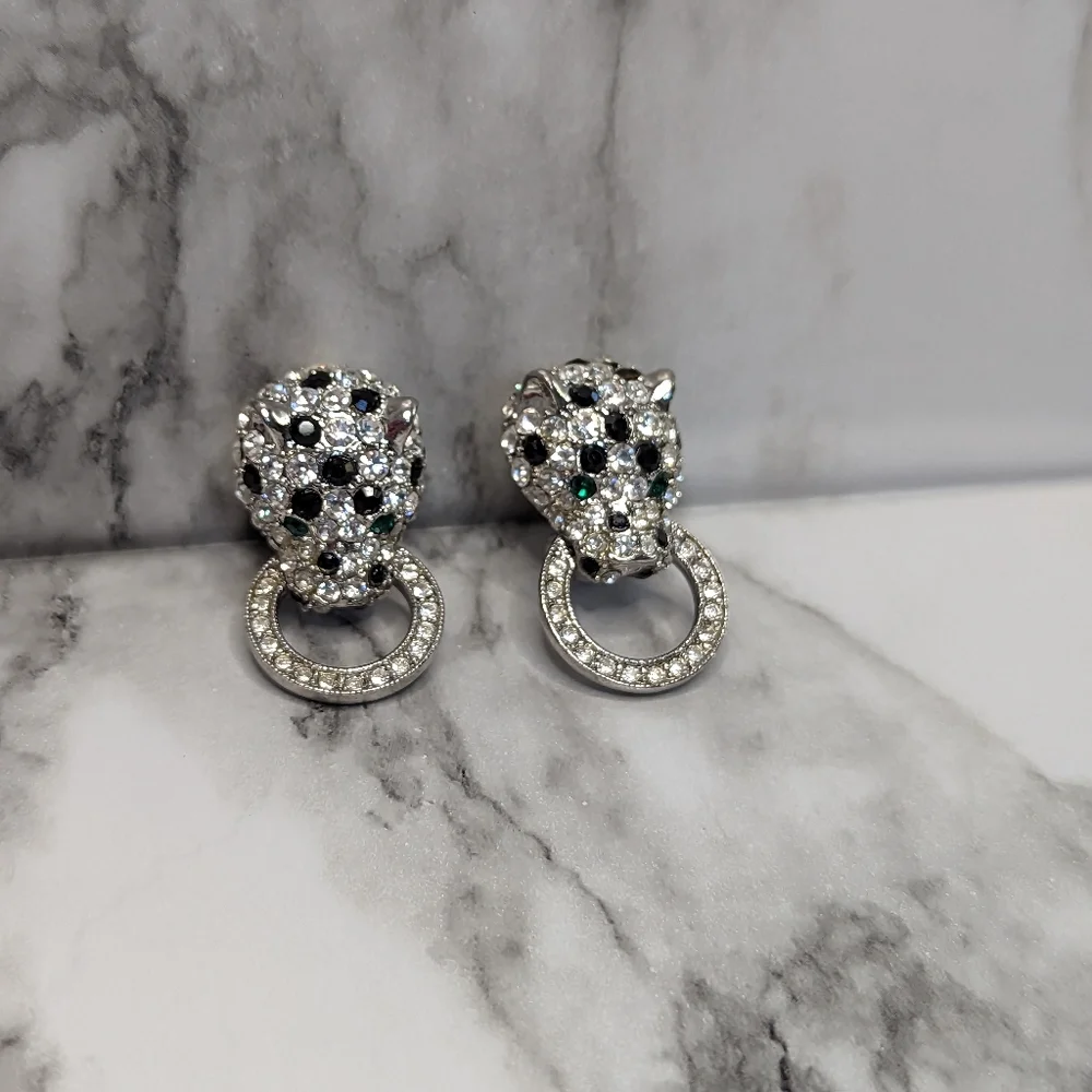 Kenneth Jay Lane for Avon Vintage Panther Door Knocker Clip-On Earrings